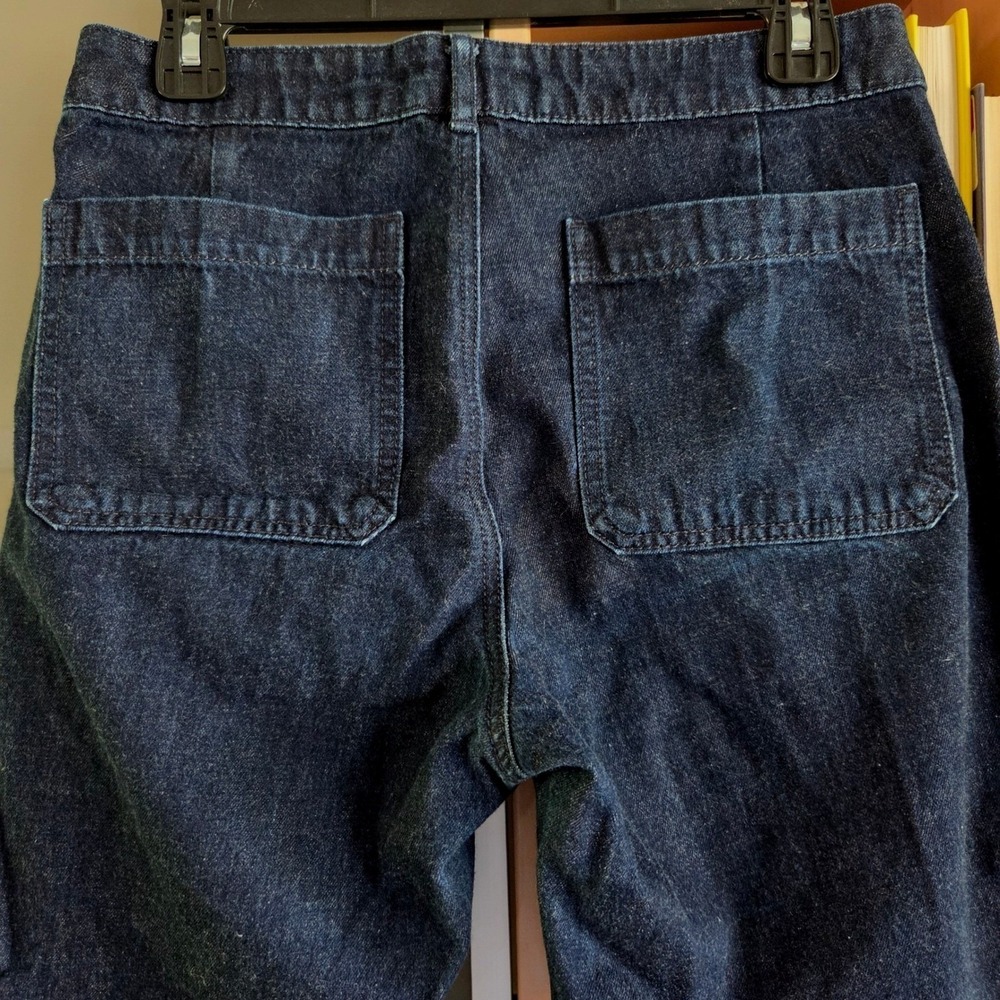 Tory Burch Women Dark Indigo High Rise Wide Leg Denim Jeans Gold Logo Button 29 - Picture 5 of 13